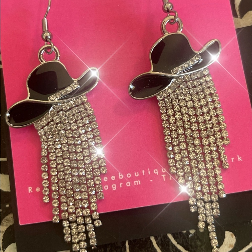 Black and Silver Cowboy Hat Earrings